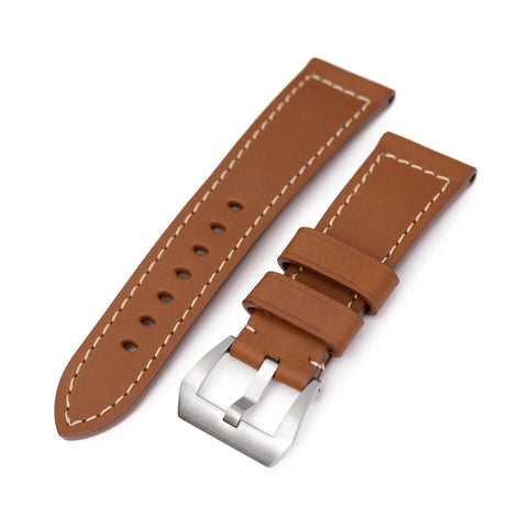 Pam Collection, Brown French Crafted Barenia Leather Strap for Panerai, Beige Stitch.