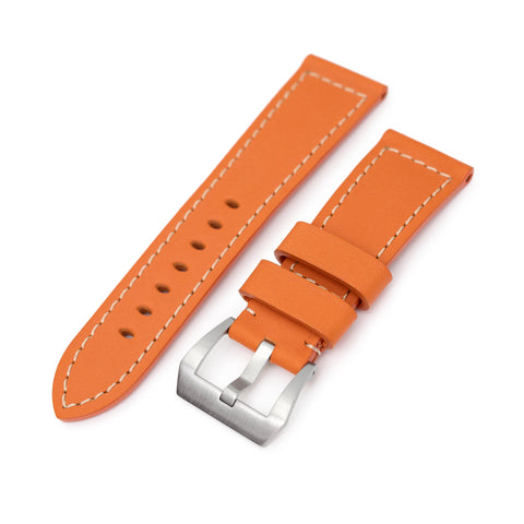Pam Collection, Orange French Crafted Barenia Leather Strap for Panerai, Beige Stitch.