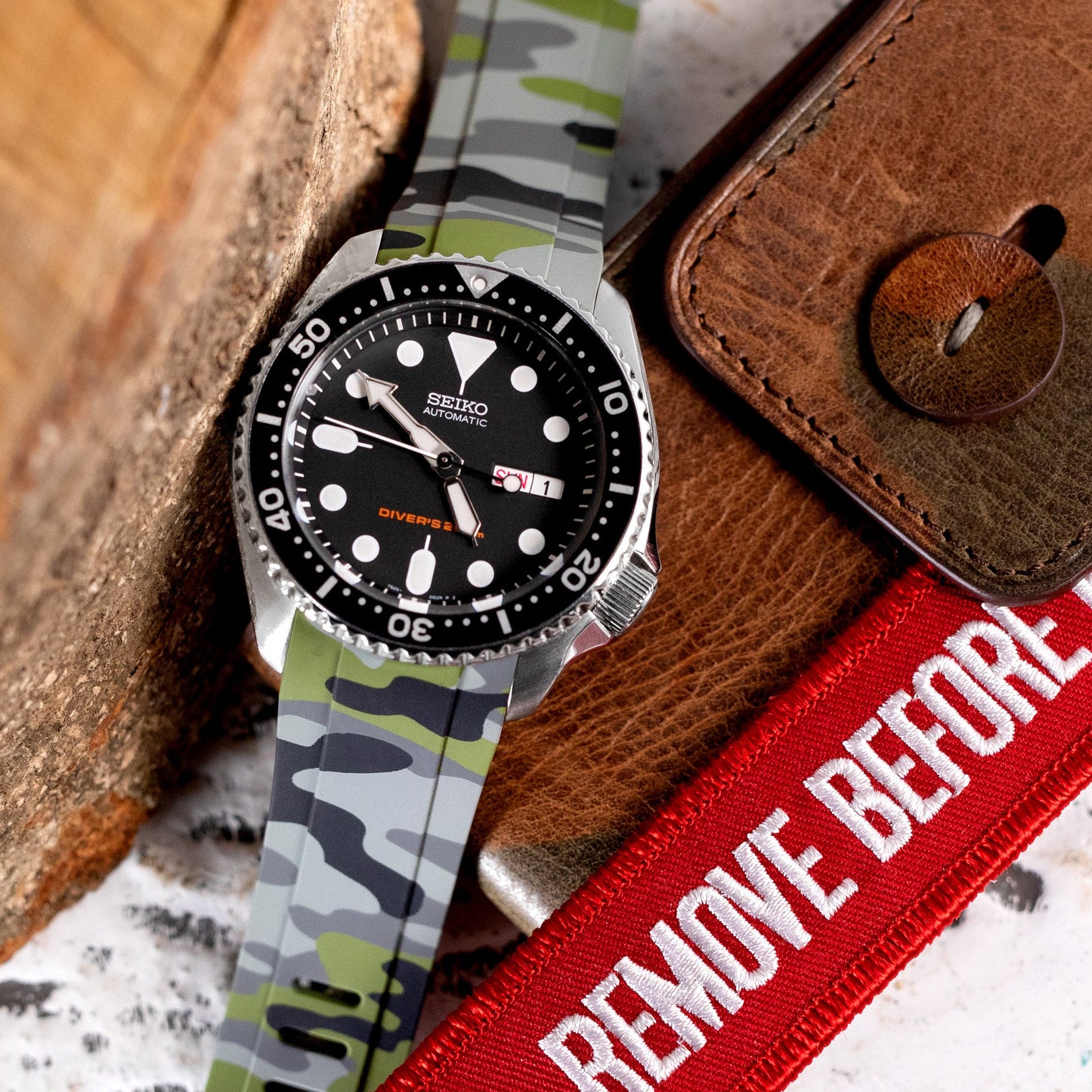 CB10 Green Camouflage Curved End Rubber for Seiko SKX007