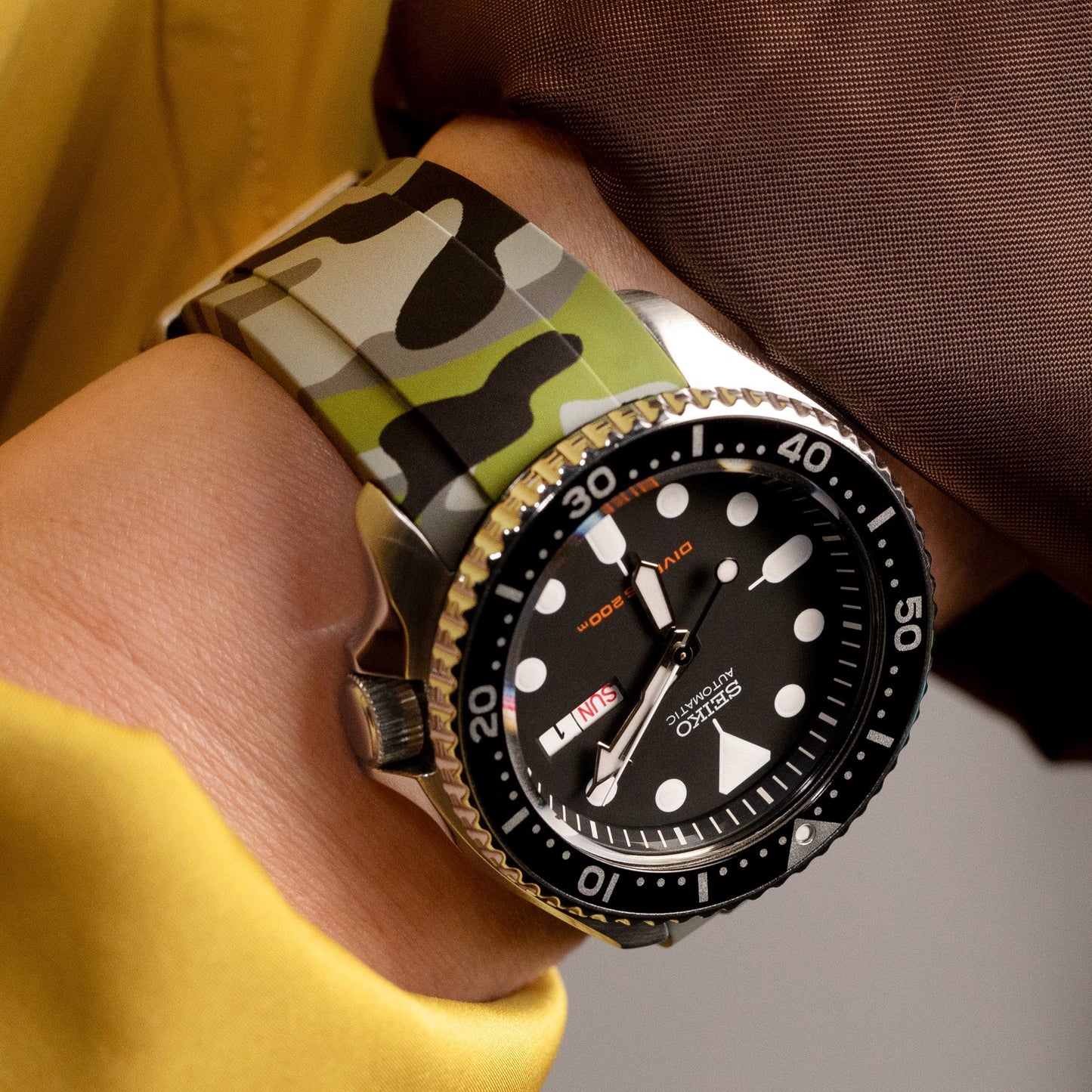 CB10 Green Camouflage Curved End Rubber for Seiko SKX007