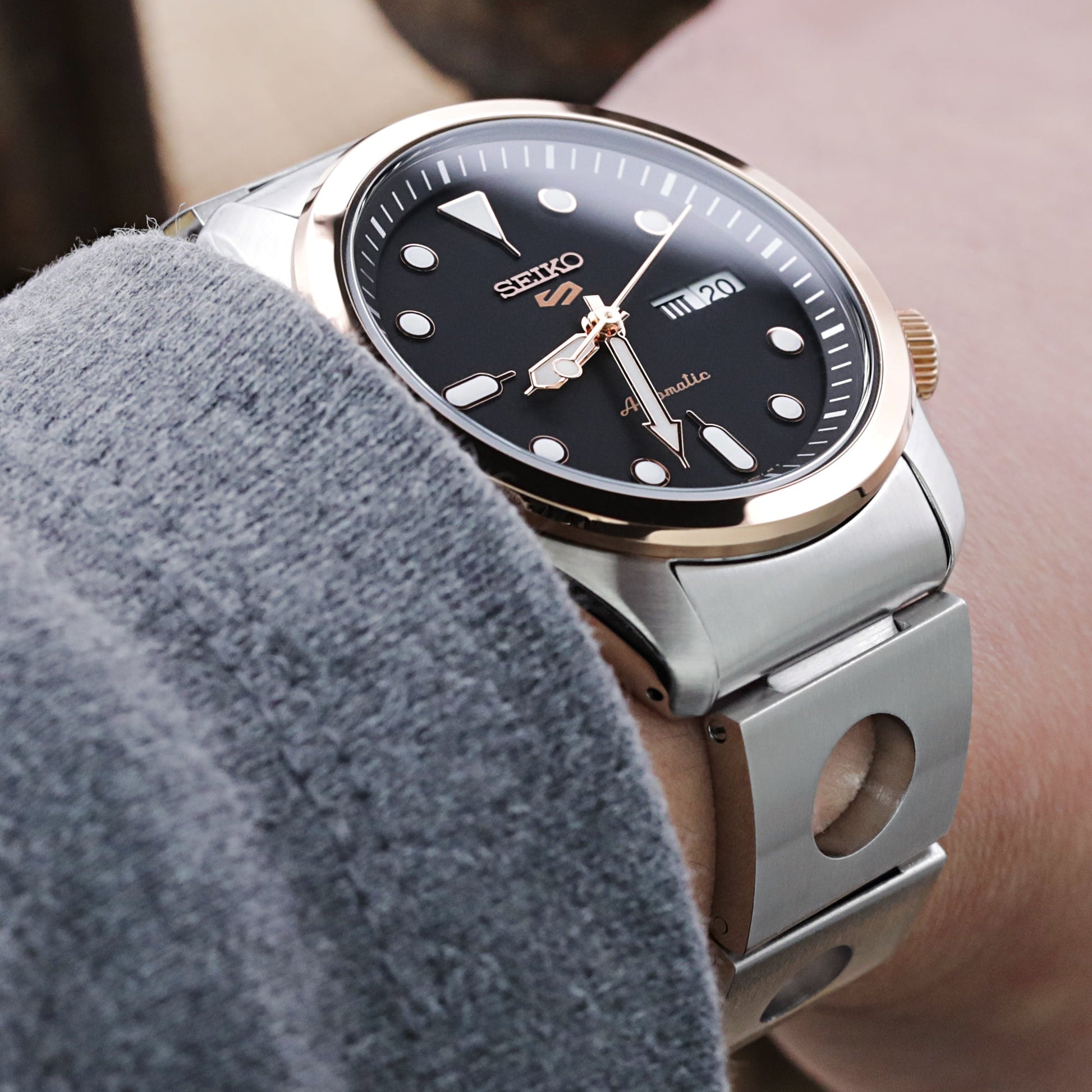 Seiko 5 Sports 40mm SRPE58K1 Black Dial Rose Gold Automatic Watchs