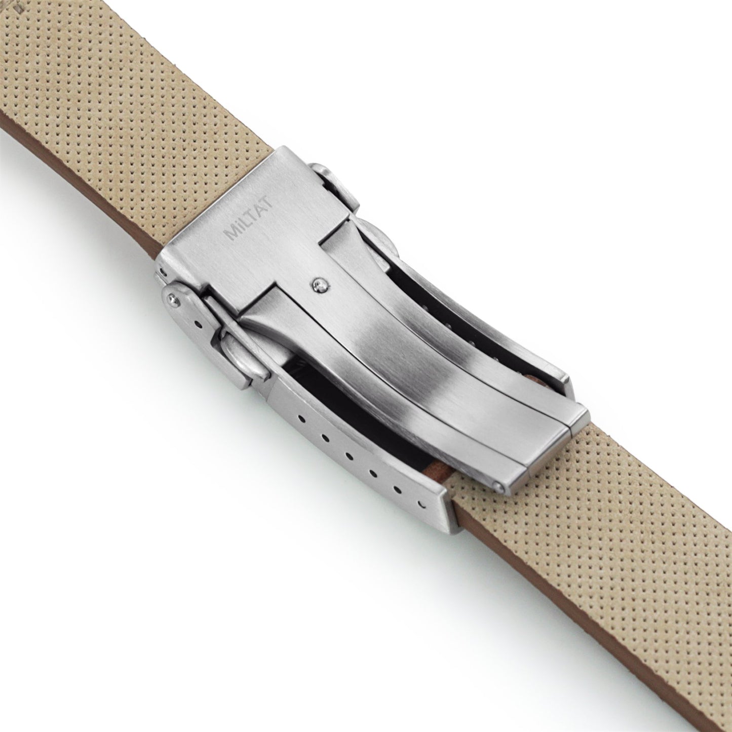 Q.R. 20mm Italian Handmade Brown Horse Leather Watch Band, One-piece V-clasp, Blue St.