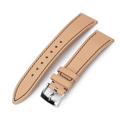 Q.R. 20mm Beige Tapered Leather Watch Band, Chocolate Brown Stitching + Zermatt