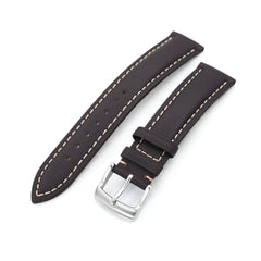20mm Dark Brown Tapered Semi-matte Leather Watch Band, Brushed Buckle