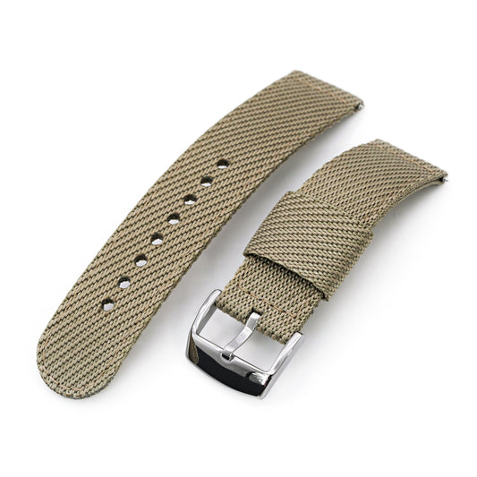 22mm 2-pcs Nylon Watch Band, Khaki, Quick Release