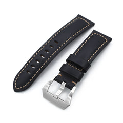 Black Tapered Smooth Leather Watch Band, 22mm or 24mm