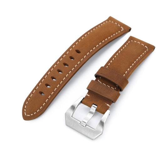 Brown Tapered Nubuck Leather Watch Band, 22mm or 24mm