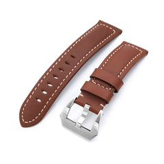 22mm Chestnut Brown Tapered Semi-matte Leather Watch Band, Brushed Buckle