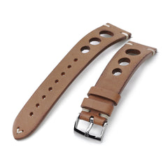 Q.R. 22mm Brown Leather Italian Handmade Racer Watch Band, Beige St.