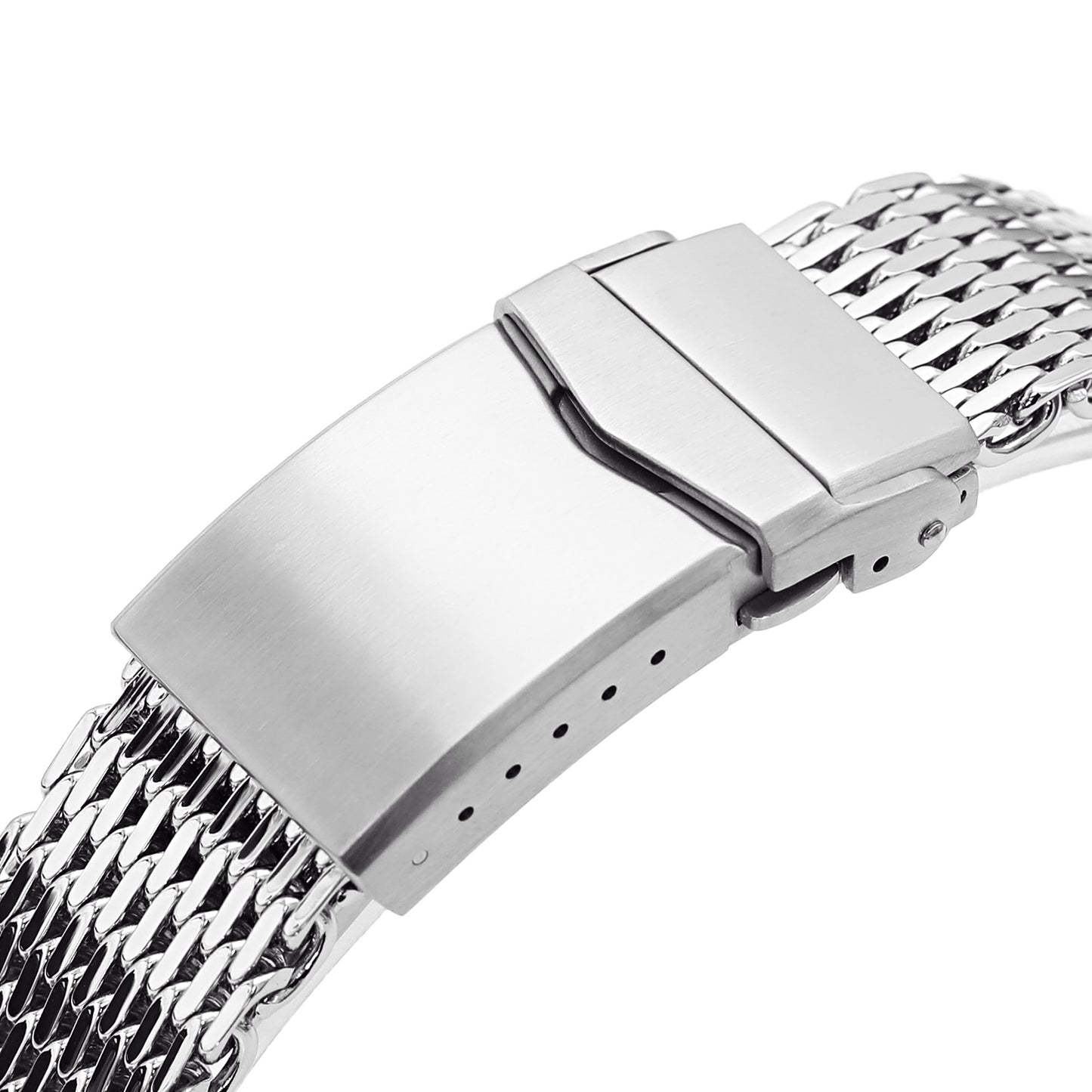 22mm Polished Tapered Winghead "SHARK" Mesh watch band, V-Clasp