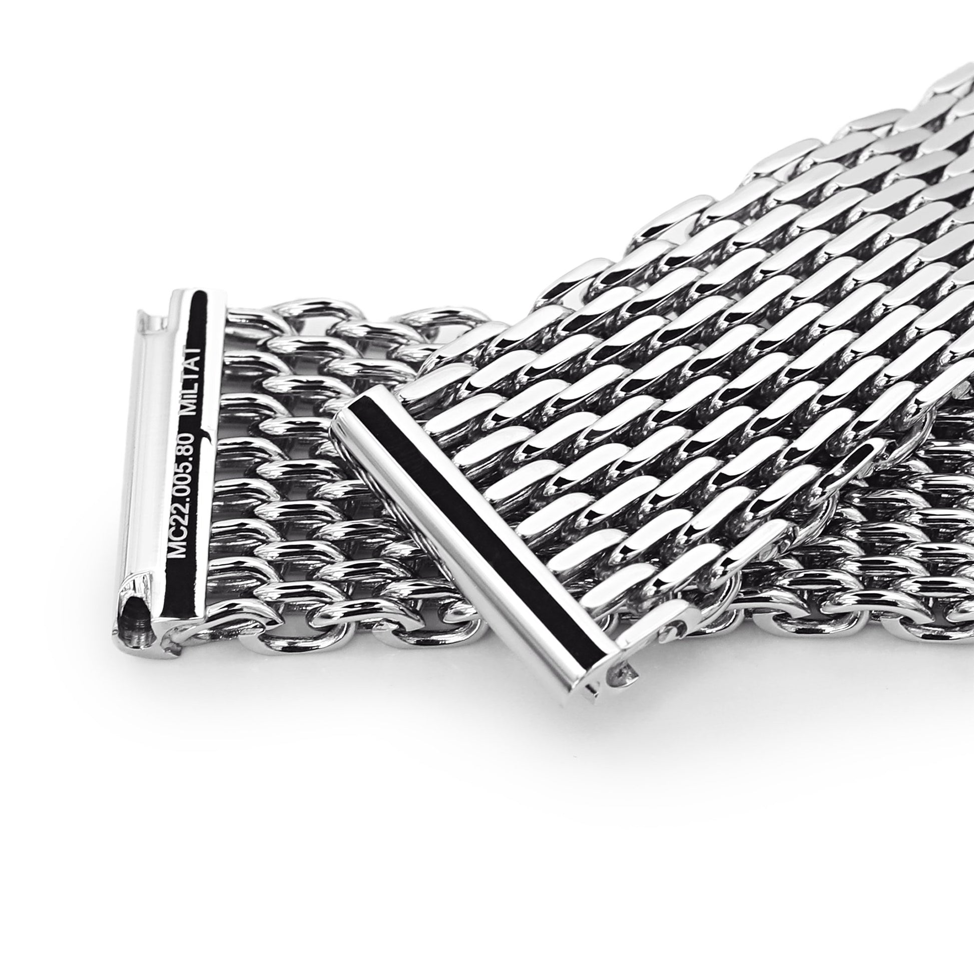 20mm Polished Tapered Winghead "SHARK" Mesh watch band, V-Clasp