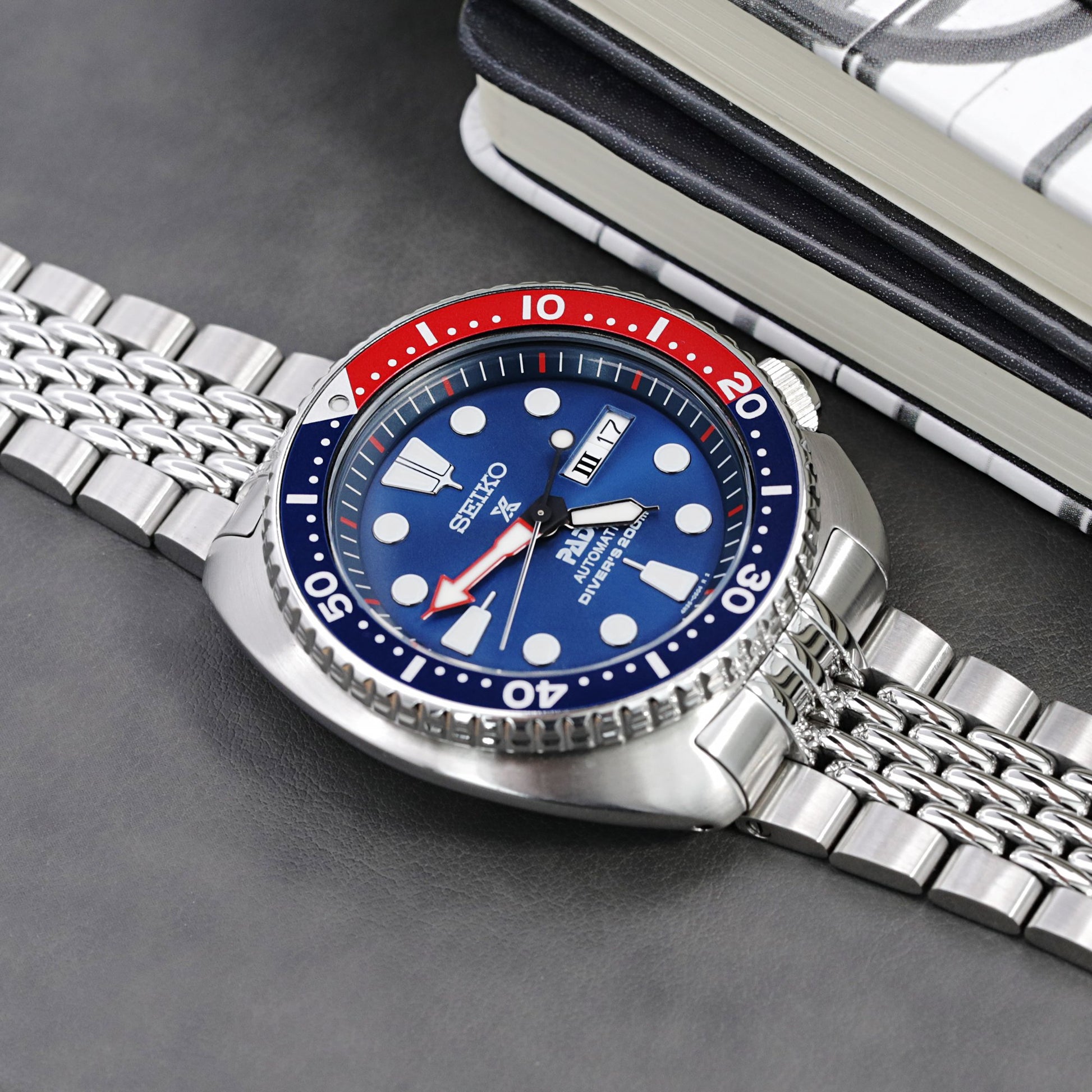 22mm Goma BOR 316L Stainless Steel Watch Band for Seiko new Turtles SRP777, Brushed and Polished V-Clasp