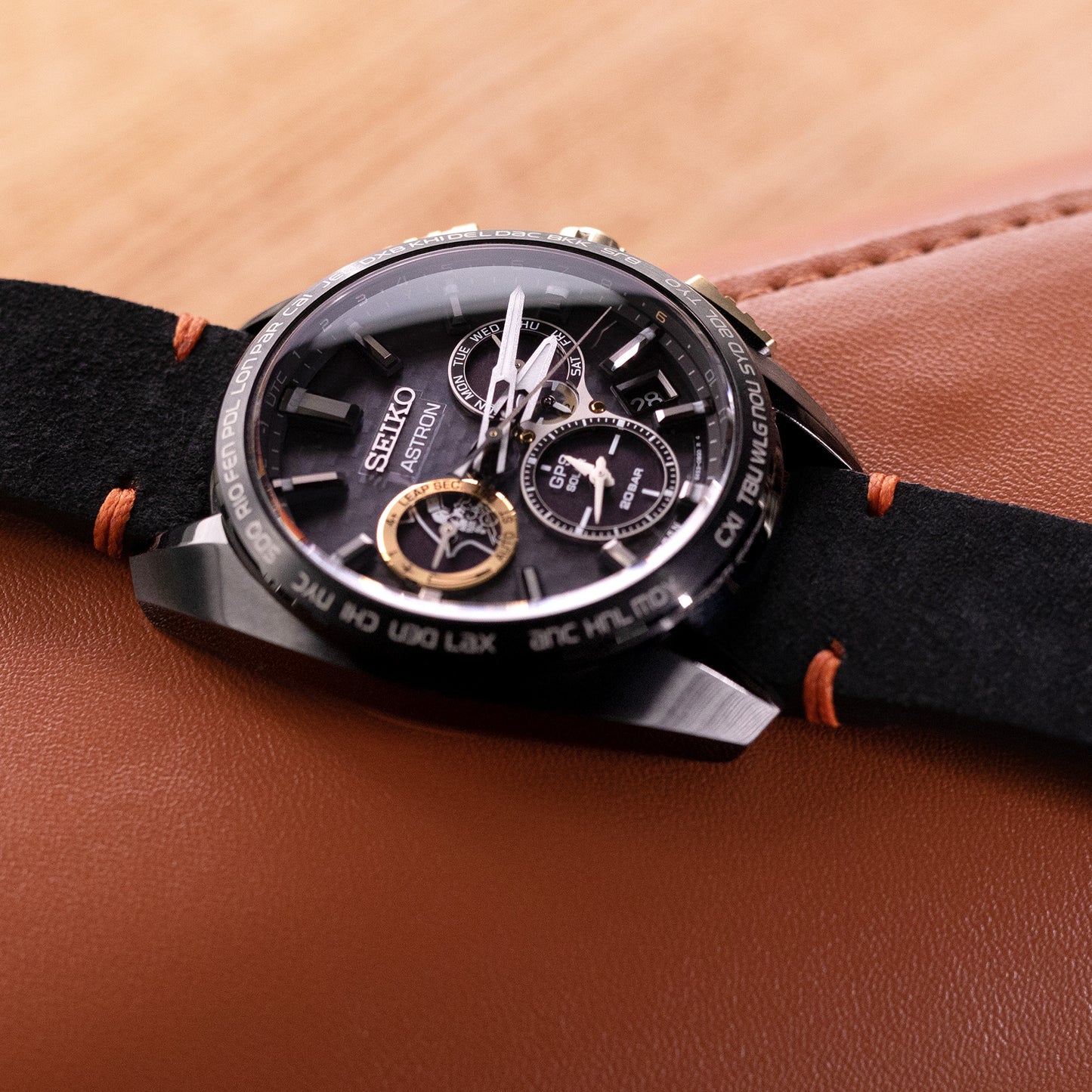 21mm Black Quick Release Italian Suede Leather Strap, Orange St.