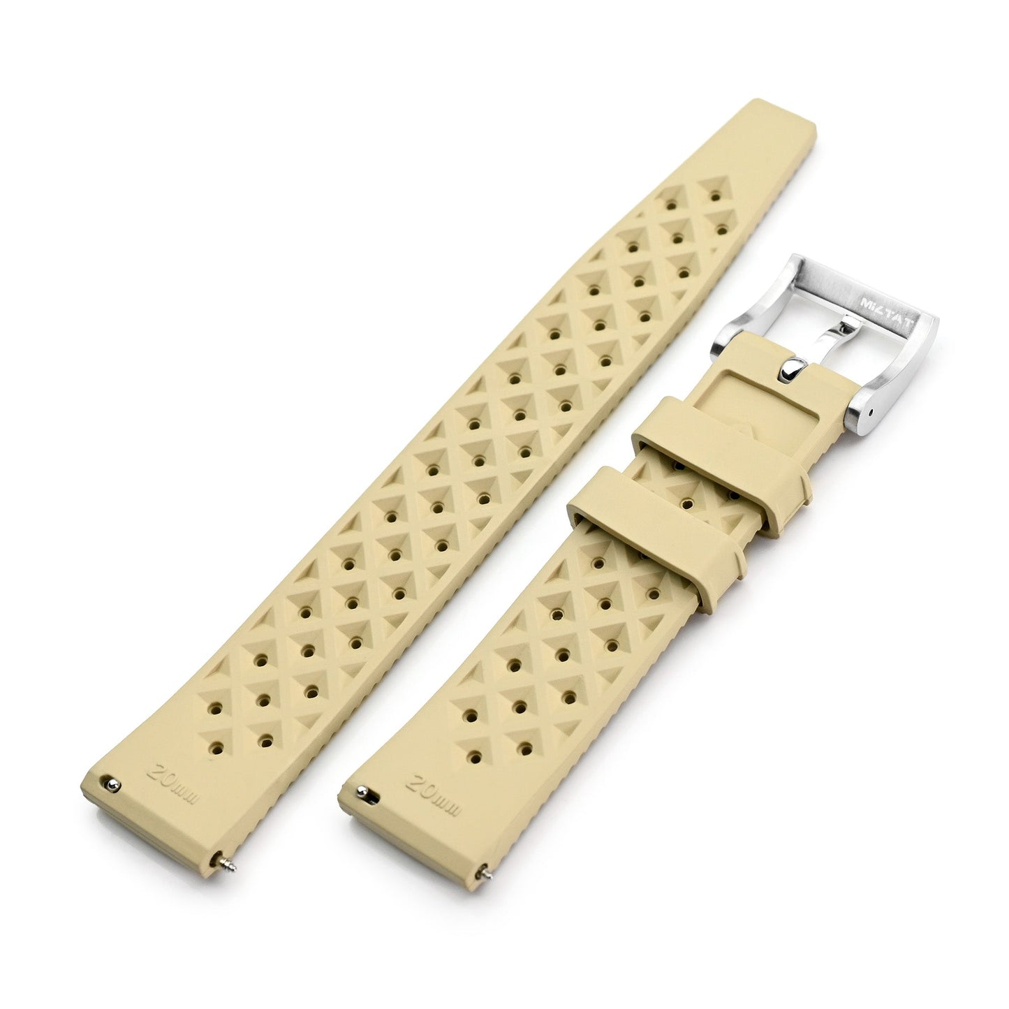Quick Release Khaki Tropical-Style Pro FKM rubber watch strap, 20mm