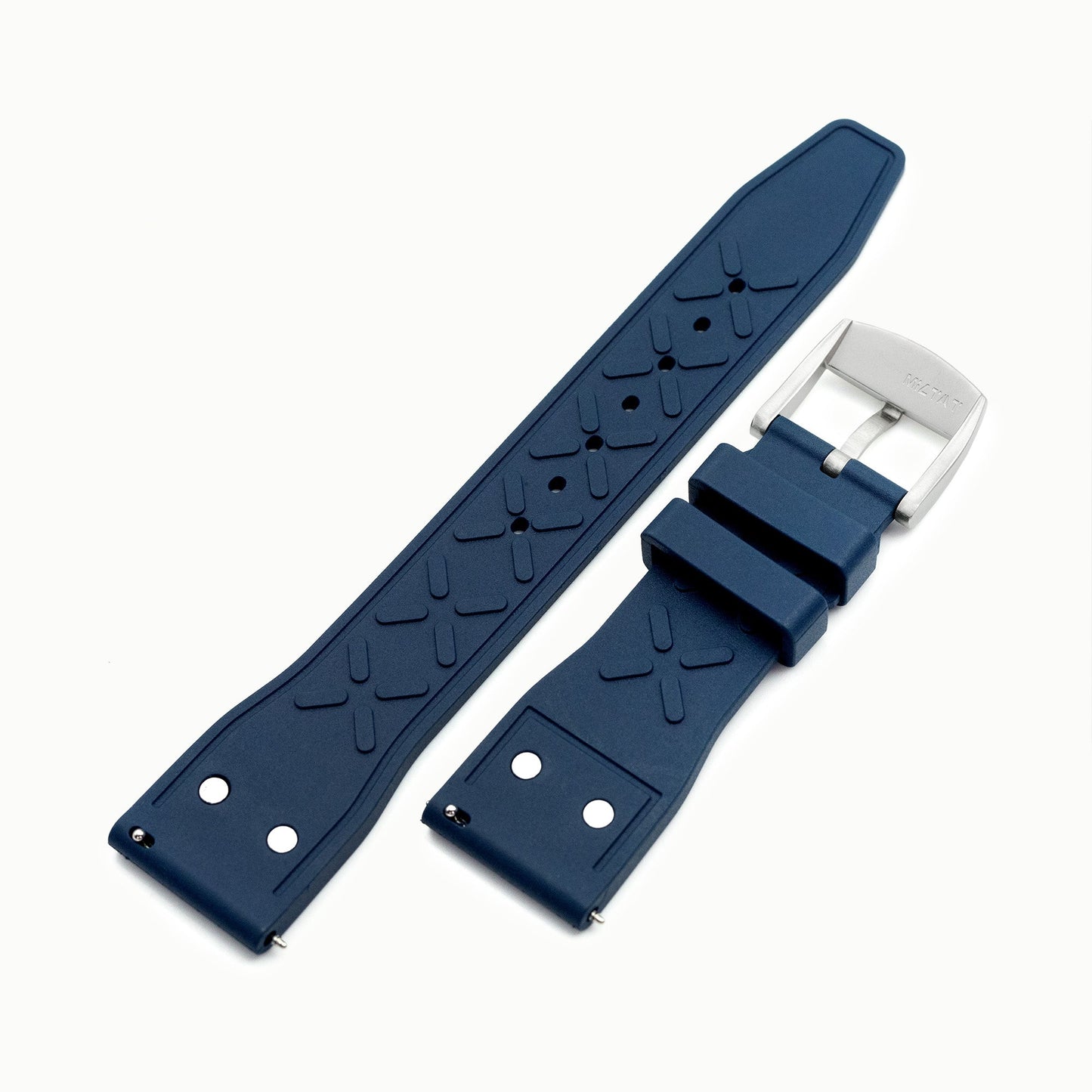 Quick Release Navy Blue Rivet Pilot FKM rubber watch strap, 20mm or 22mm