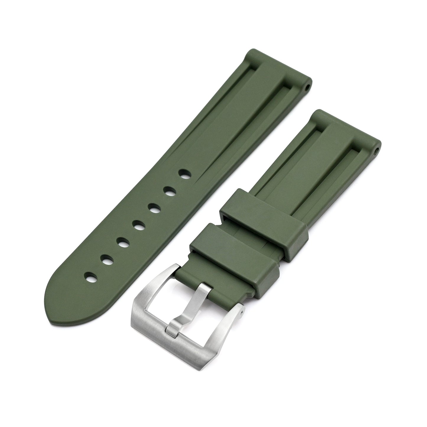 Premium FKM30 Black Rubber Watch Band with Dual Groove Design for Panerai