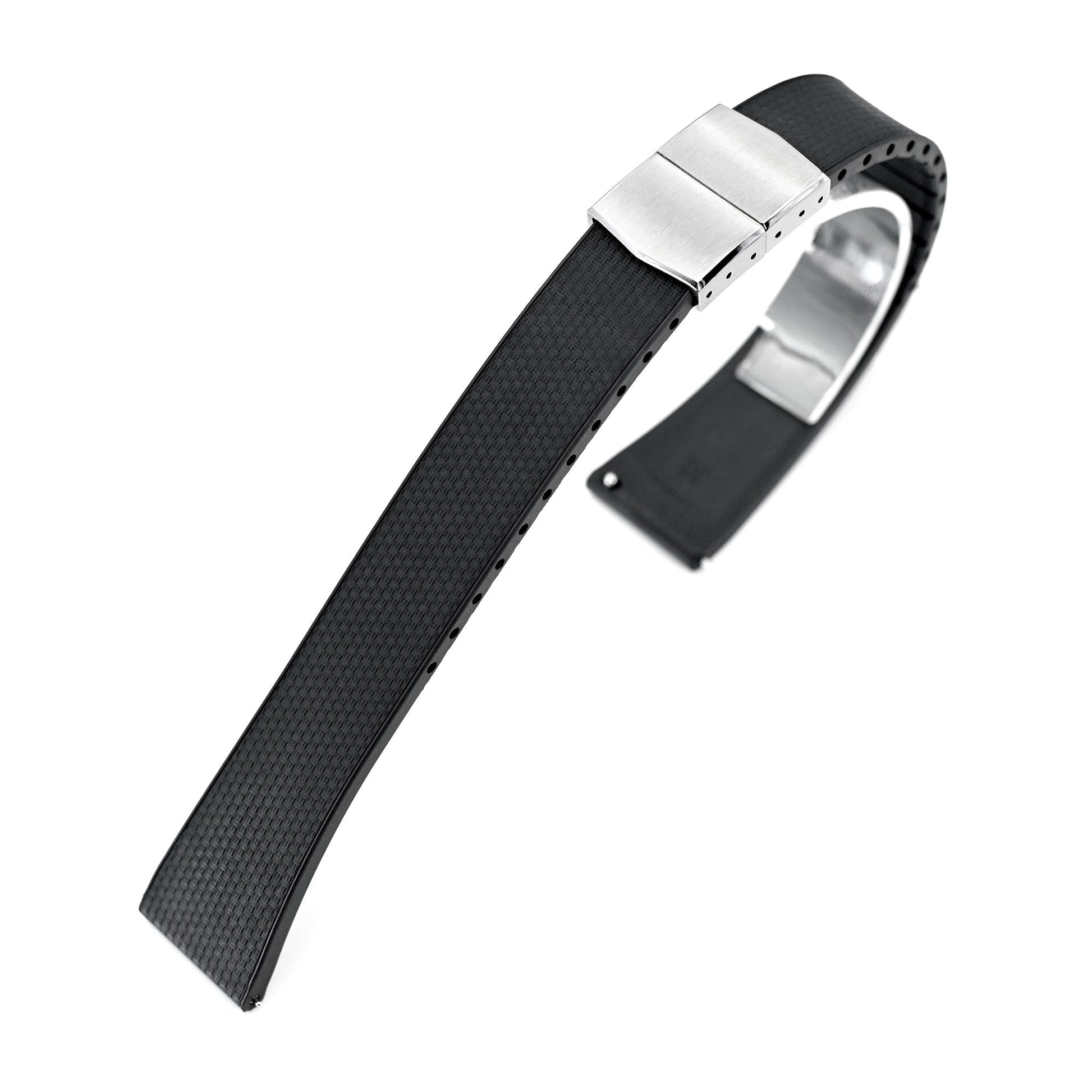 20mm FKM32 Black Rubber Quick Release Watch Band, Deployment Clasp