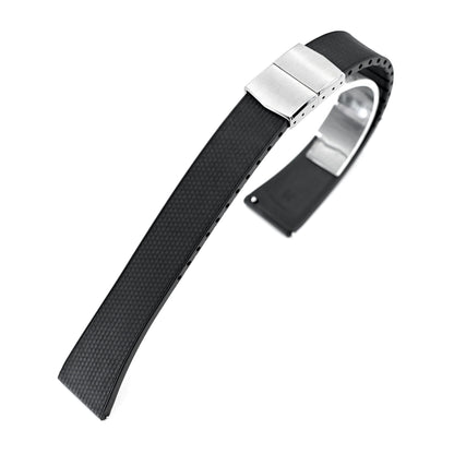20mm FKM32 Black Rubber Quick Release Watch Band, Deployment Clasp