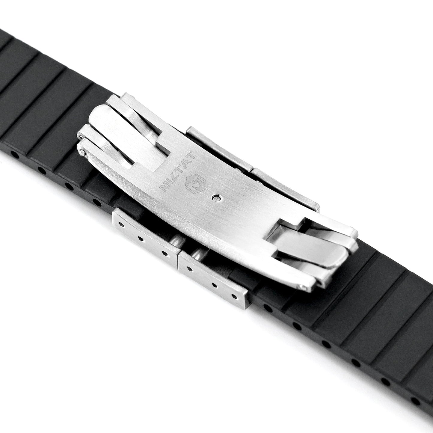 20mm FKM32 Black Rubber Quick Release Watch Band, Deployment Clasp