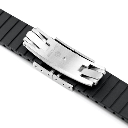 20mm FKM32 Black Rubber Quick Release Watch Band, Deployment Clasp