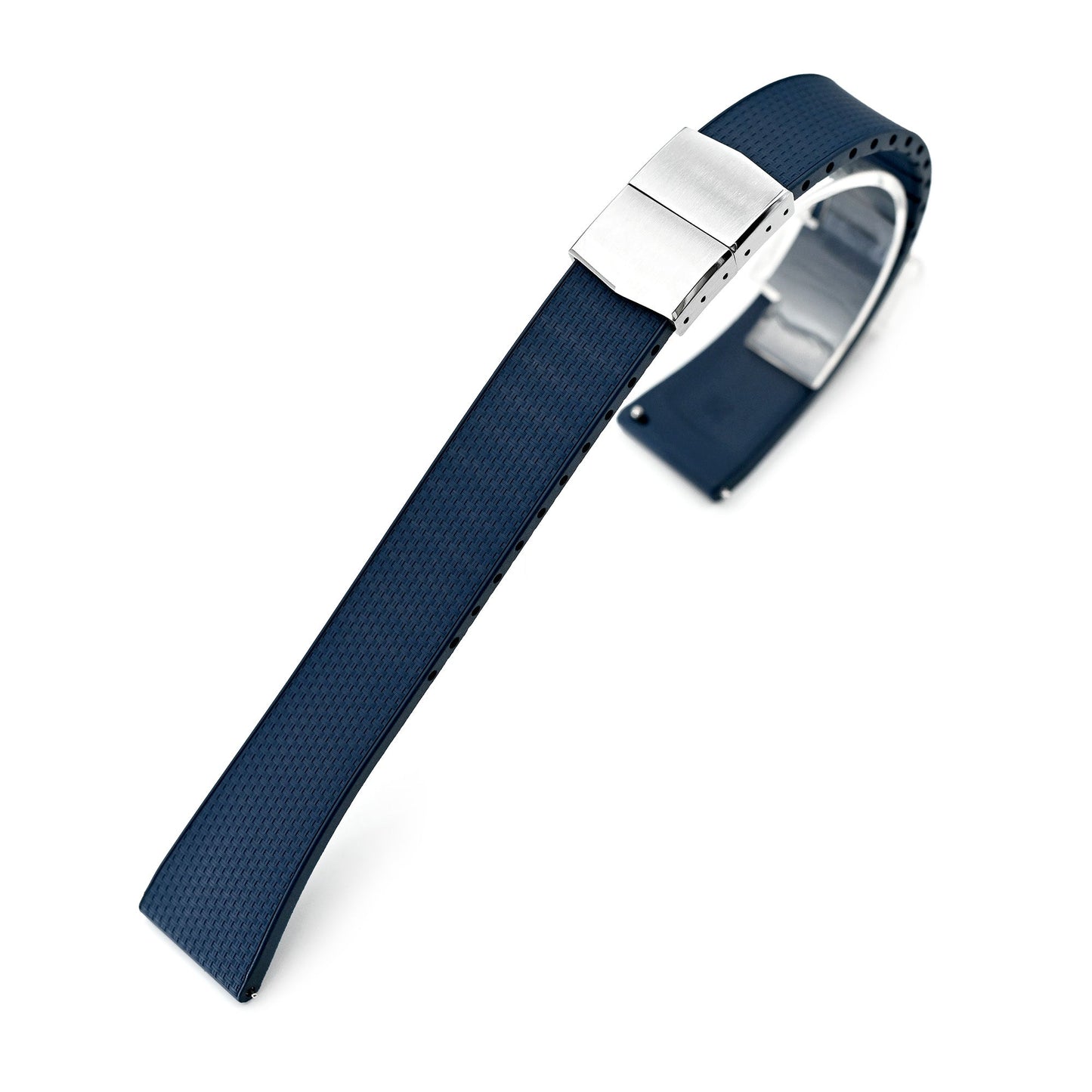 20mm FKM32 Navy Blue Rubber Quick Release Watch Band, Deployment Clasp