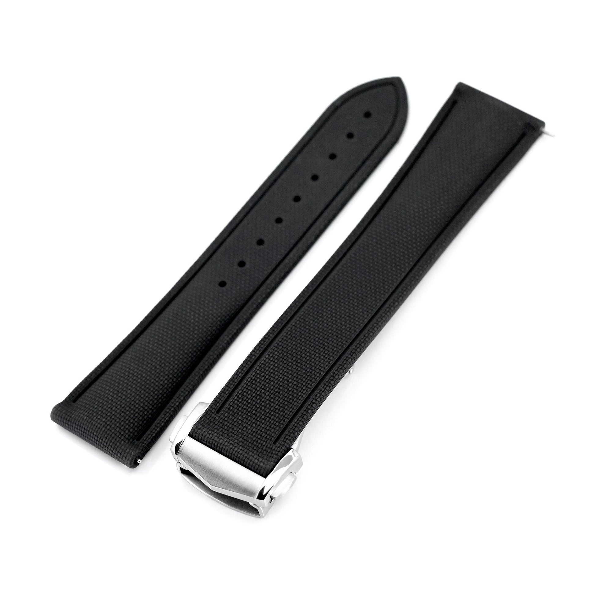 21mm FKM33 Black Rubber Quick Release Watch Band, Deployment Clasp