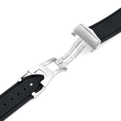 21mm FKM33 Black Rubber Quick Release Watch Band, Deployment Clasp