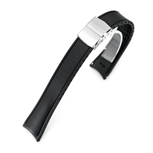 20mm or 22mm FKM34 Black Rubber Quick Release Watch Band, Deployment Clasp