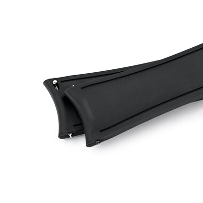 20mm or 22mm FKM34 Black Rubber Quick Release Watch Band, Deployment Clasp