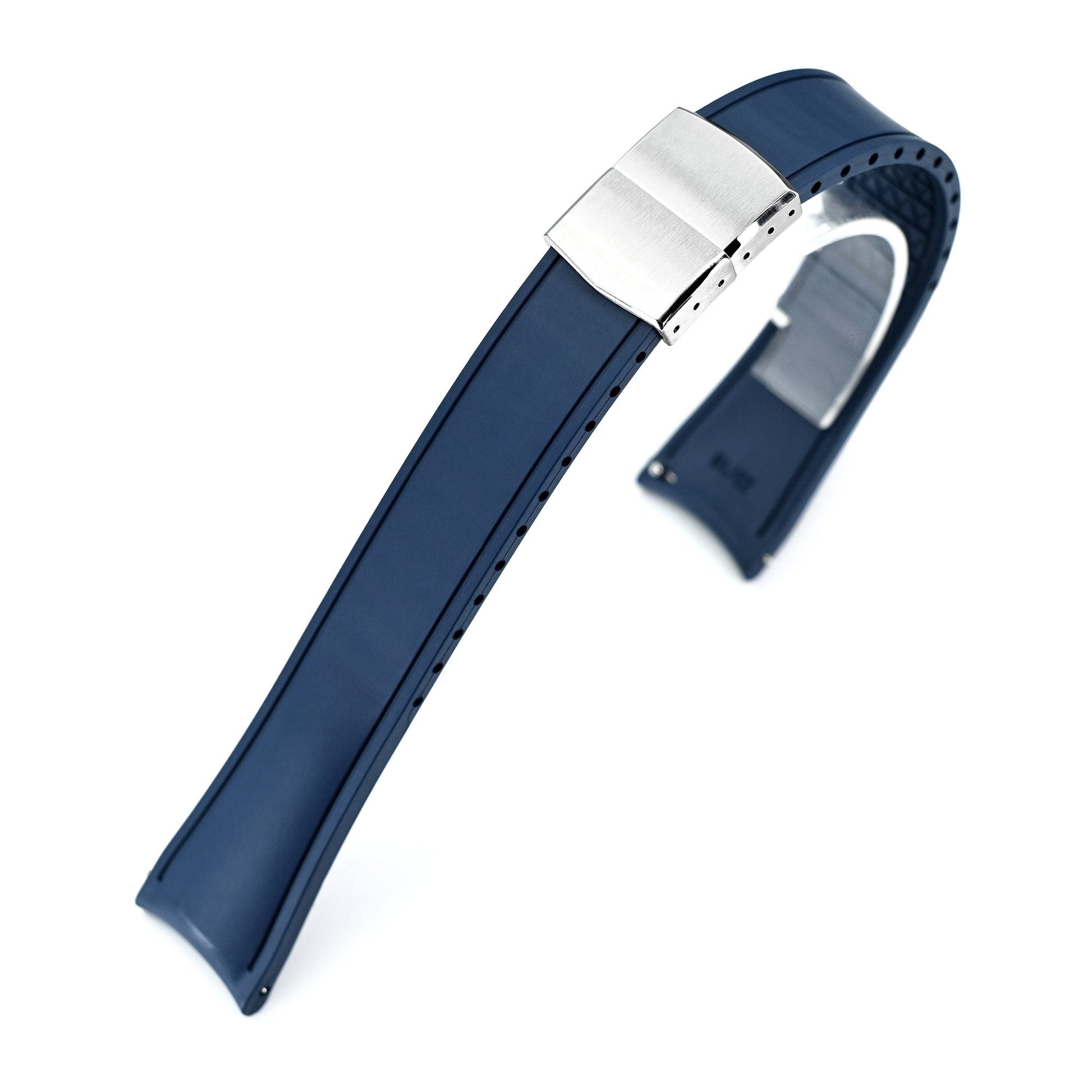 20mm or 22mm FKM34 Navy Blue Rubber Quick Release Watch Band, Deployment Clasp
