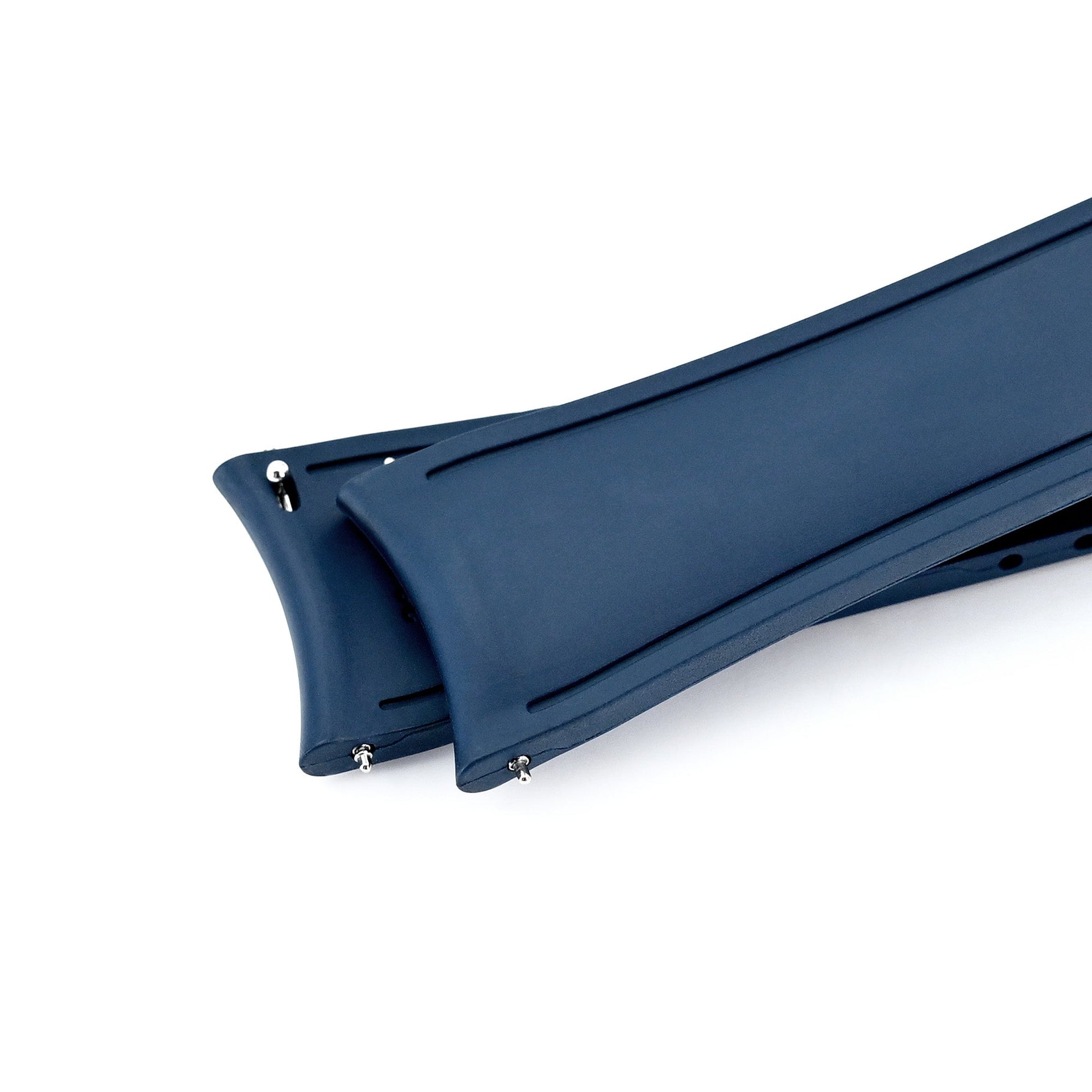 20mm or 22mm FKM34 Navy Blue Rubber Quick Release Watch Band, Deployment Clasp