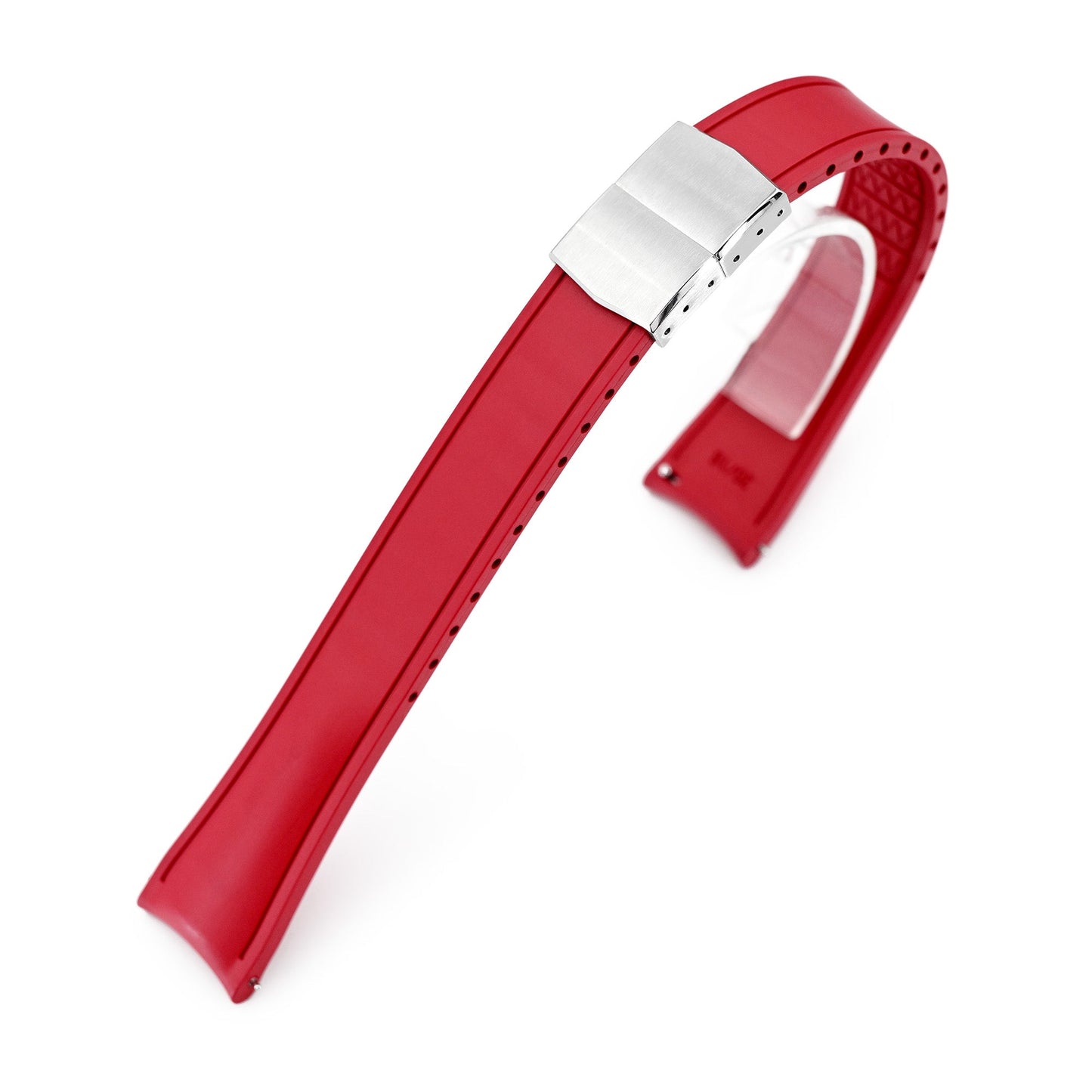 20mm or 22mm FKM34 Red Rubber Quick Release Watch Band, Deployment Clasp