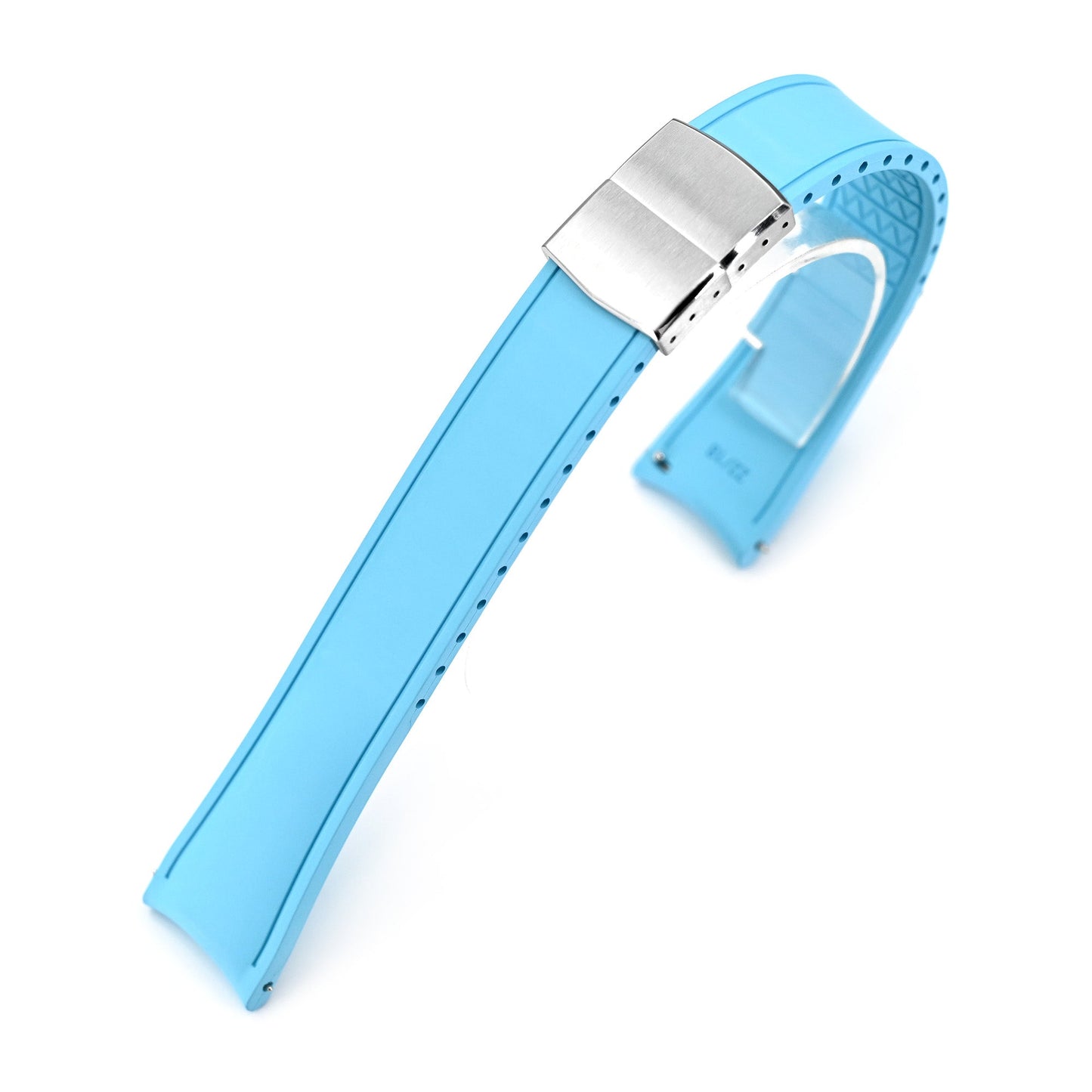 20mm or 22mm FKM34 Sky Blue Rubber Quick Release Watch Band, Deployment Clasp