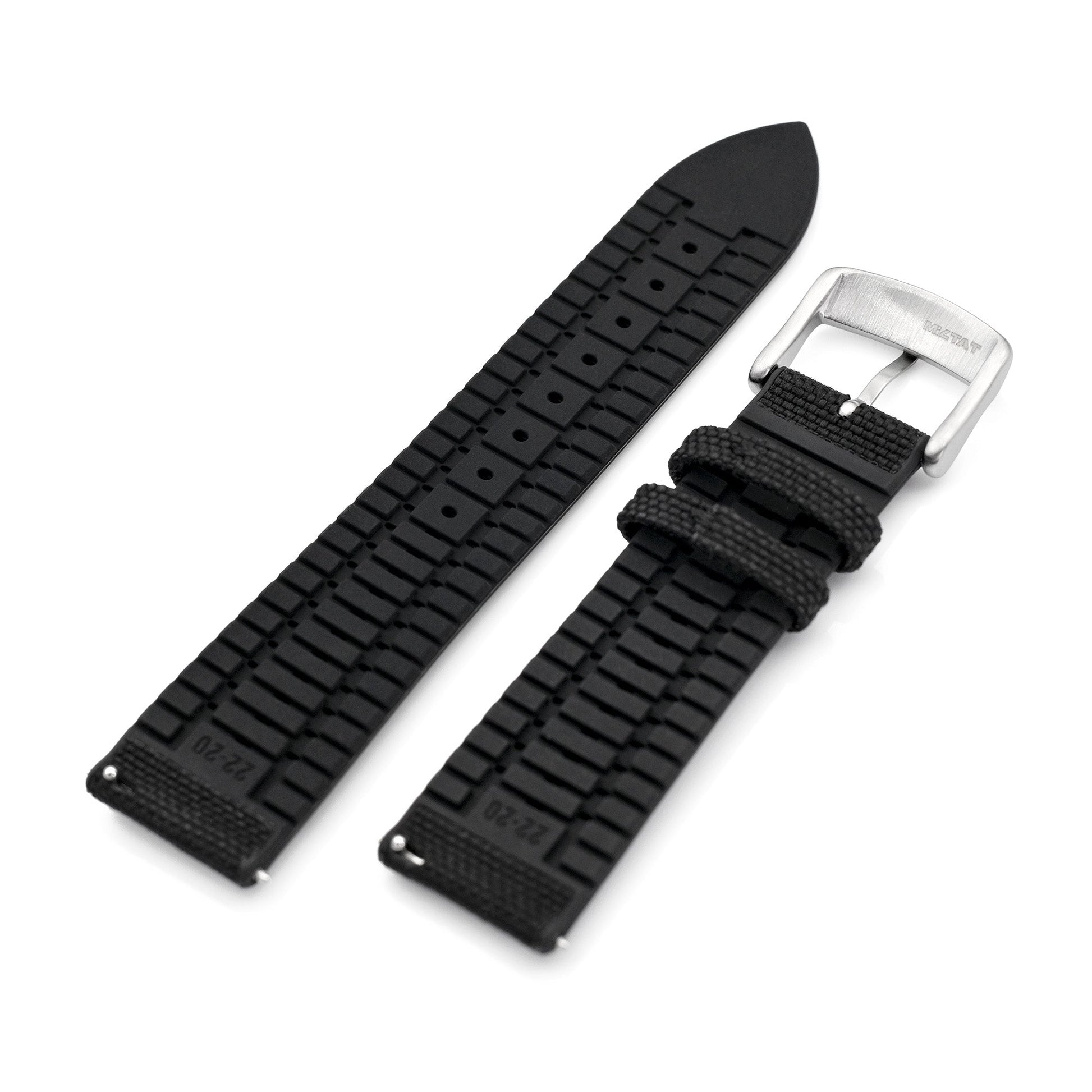 Black FKM35 Sailcloth FKM Quick Release Rubber Watch Band, 19mm to 22mm