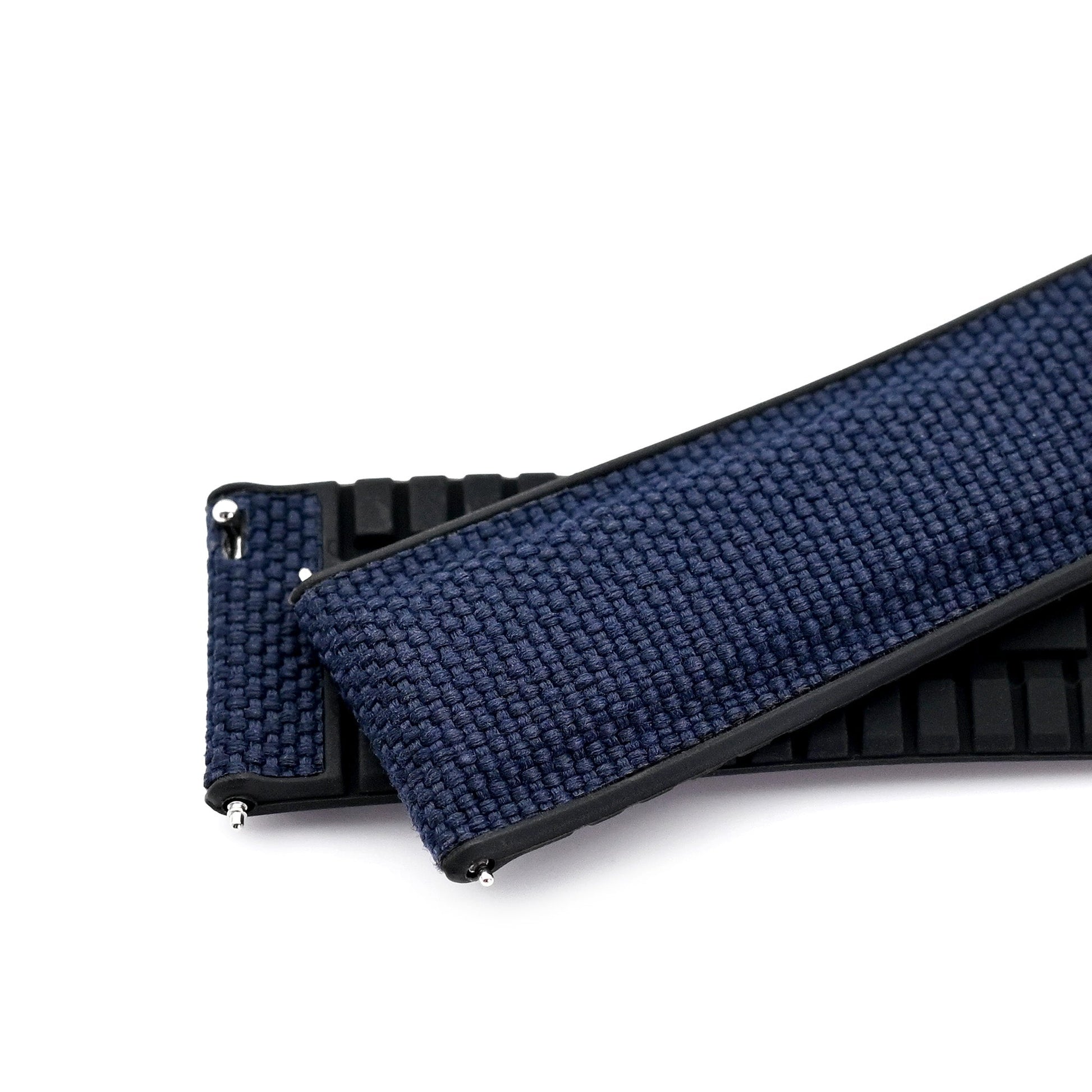 Navy Blue FKM35 Sailcloth FKM Quick Release Rubber Watch Band, 19mm to 22mm