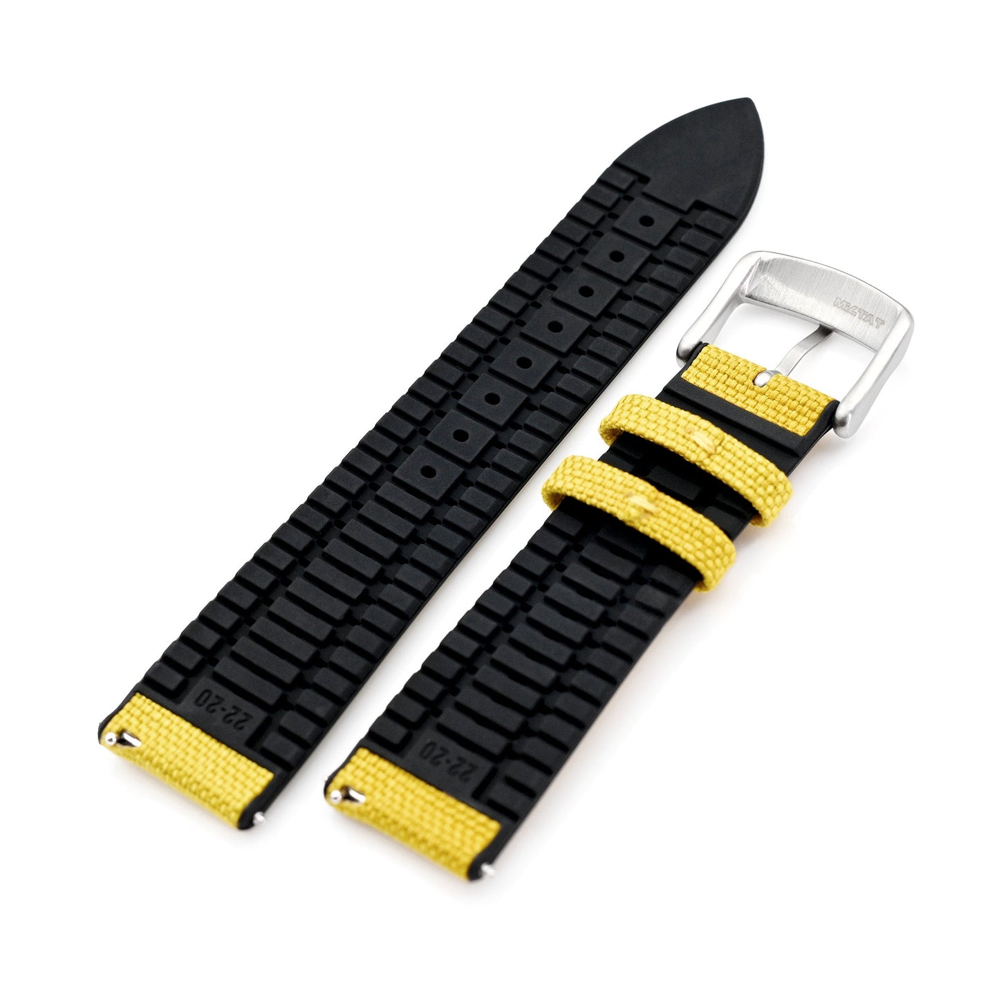 Yellow FKM35 Sailcloth FKM Quick Release Rubber Watch Band, Brushed, 20mm or 22mm