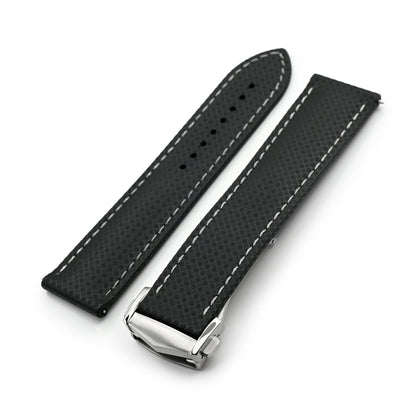 Black FKM37 Rubber Q.R. Deployant Watch Band, 20mm or 22mm