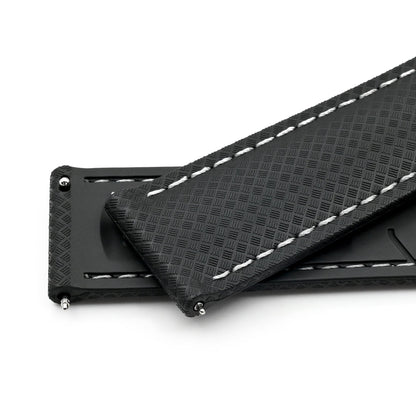 Black FKM37 Rubber Q.R. Deployant Watch Band, 20mm or 22mm