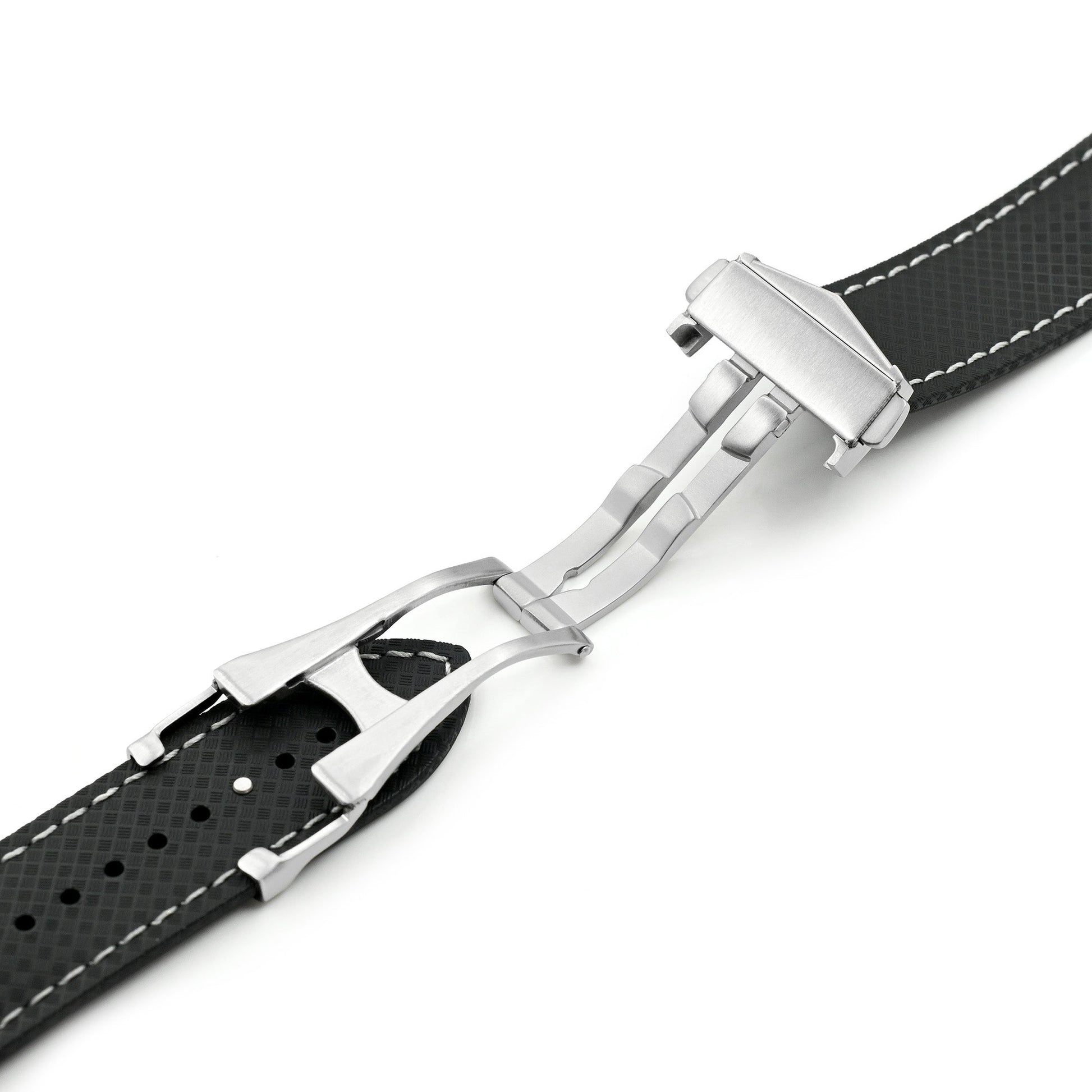Black FKM37 Rubber Q.R. Deployant Watch Band, 20mm or 22mm