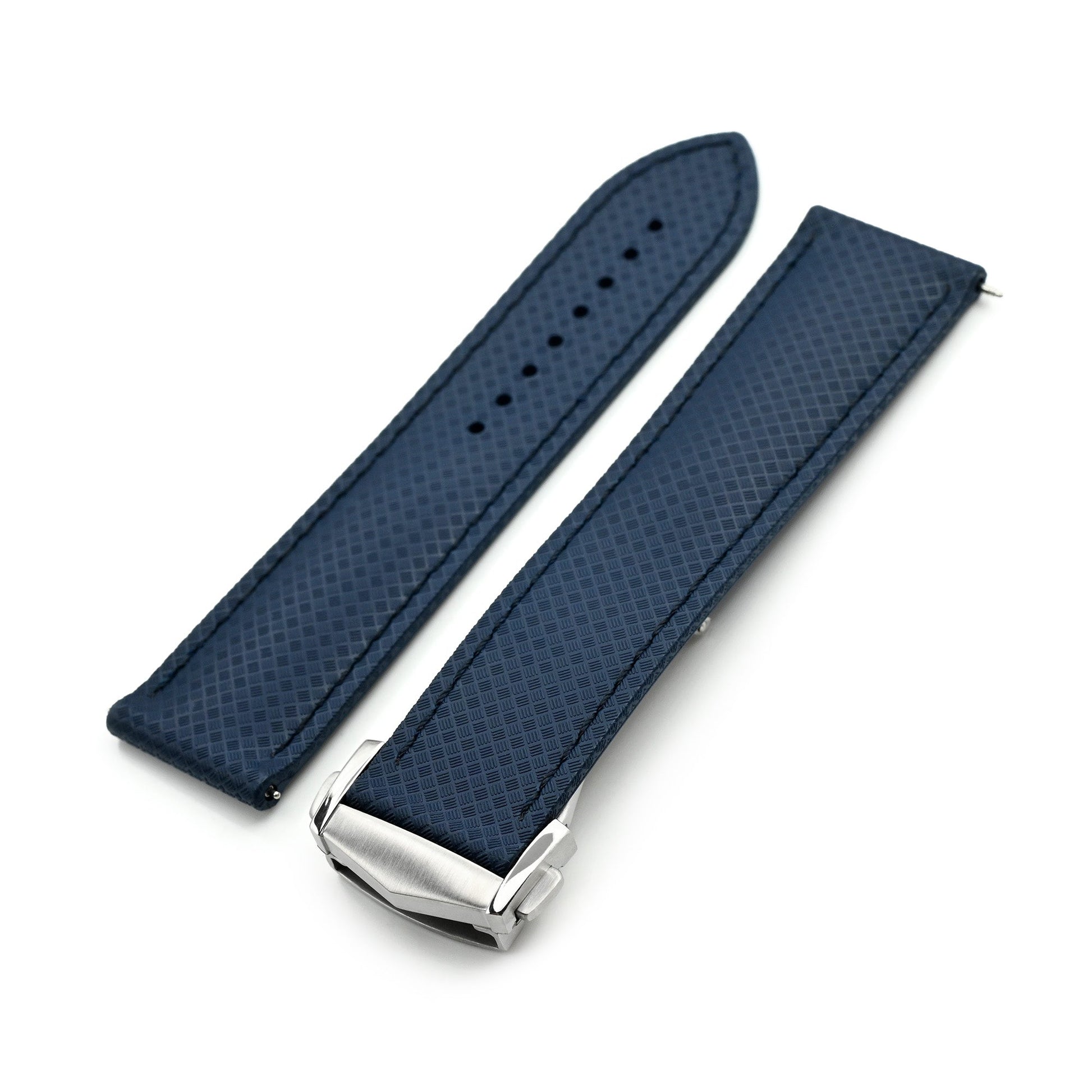 Navy Blue FKM37 Rubber Q.R. Deployant Watch Band, 20mm or 22mm