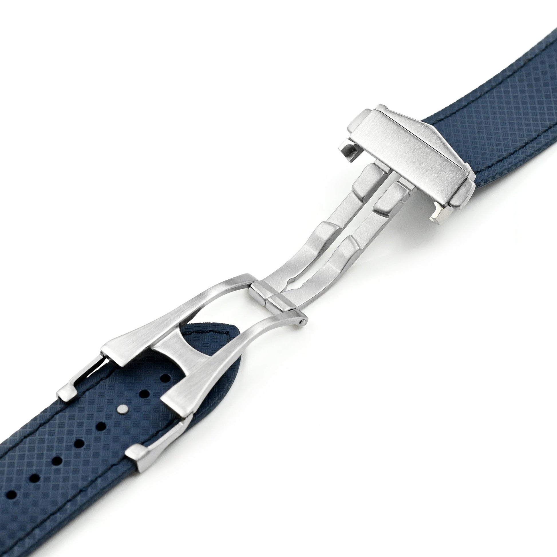 Navy Blue FKM37 Rubber Q.R. Deployant Watch Band, 20mm or 22mm