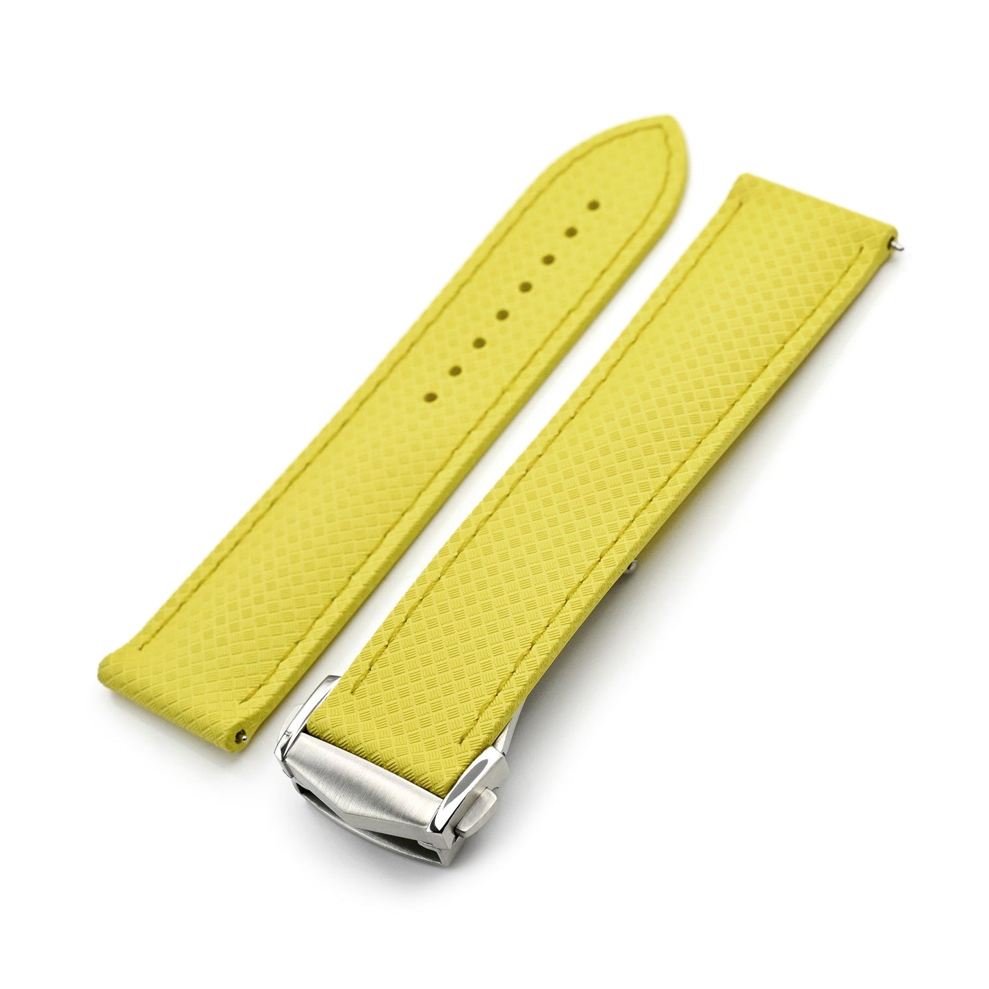 Yellow FKM37 Rubber Q.R. Deployant Watch Band, 20mm or 22mm