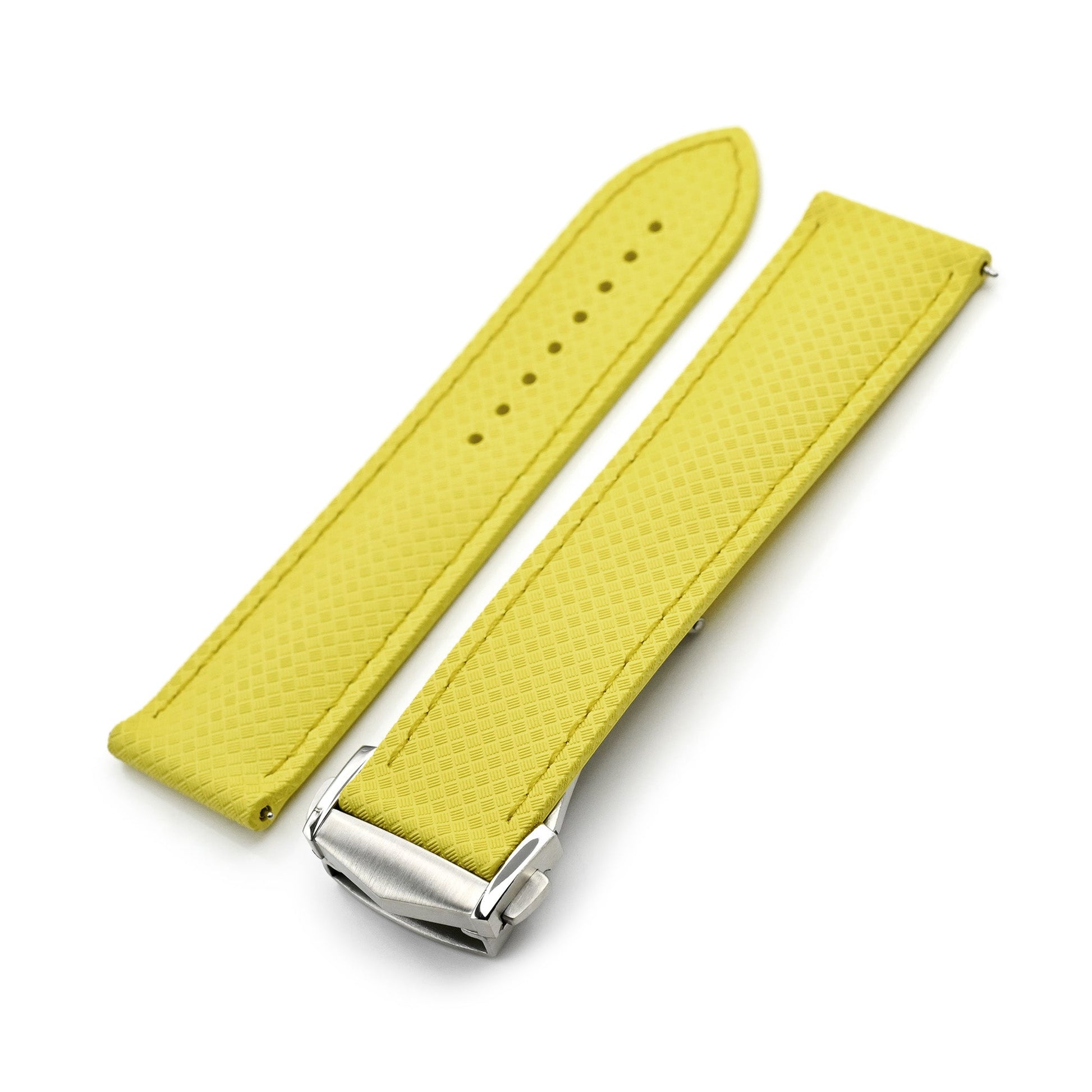 Yellow FKM37 Rubber Q.R. Deployant Watch Band, 20mm or 22mm