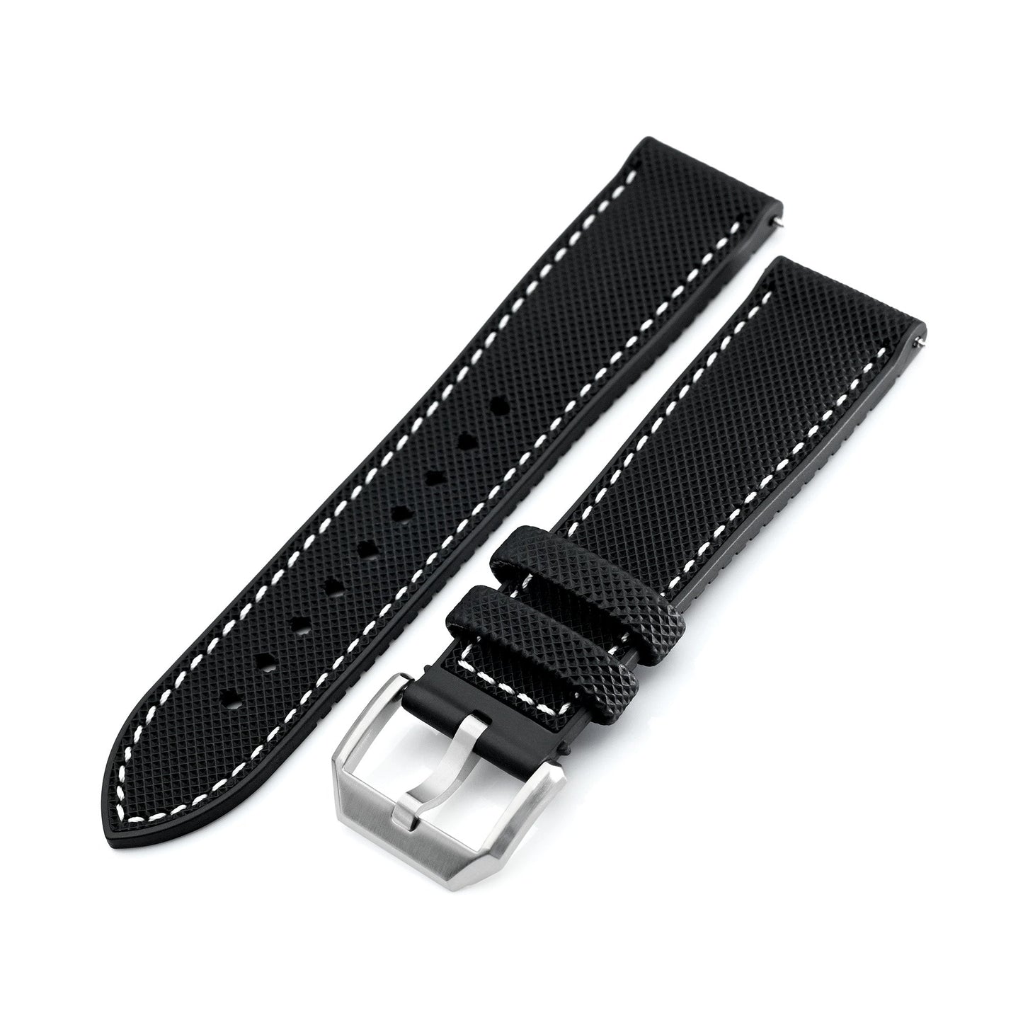 FKM38 Black FKM Quick Release Rubber Watch Band, Brushed, 20mm or 22mm