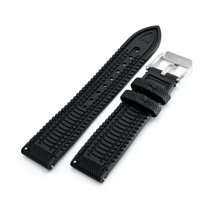 FKM38 Black FKM Quick Release Rubber Watch Band, Brushed, 20mm or 22mm