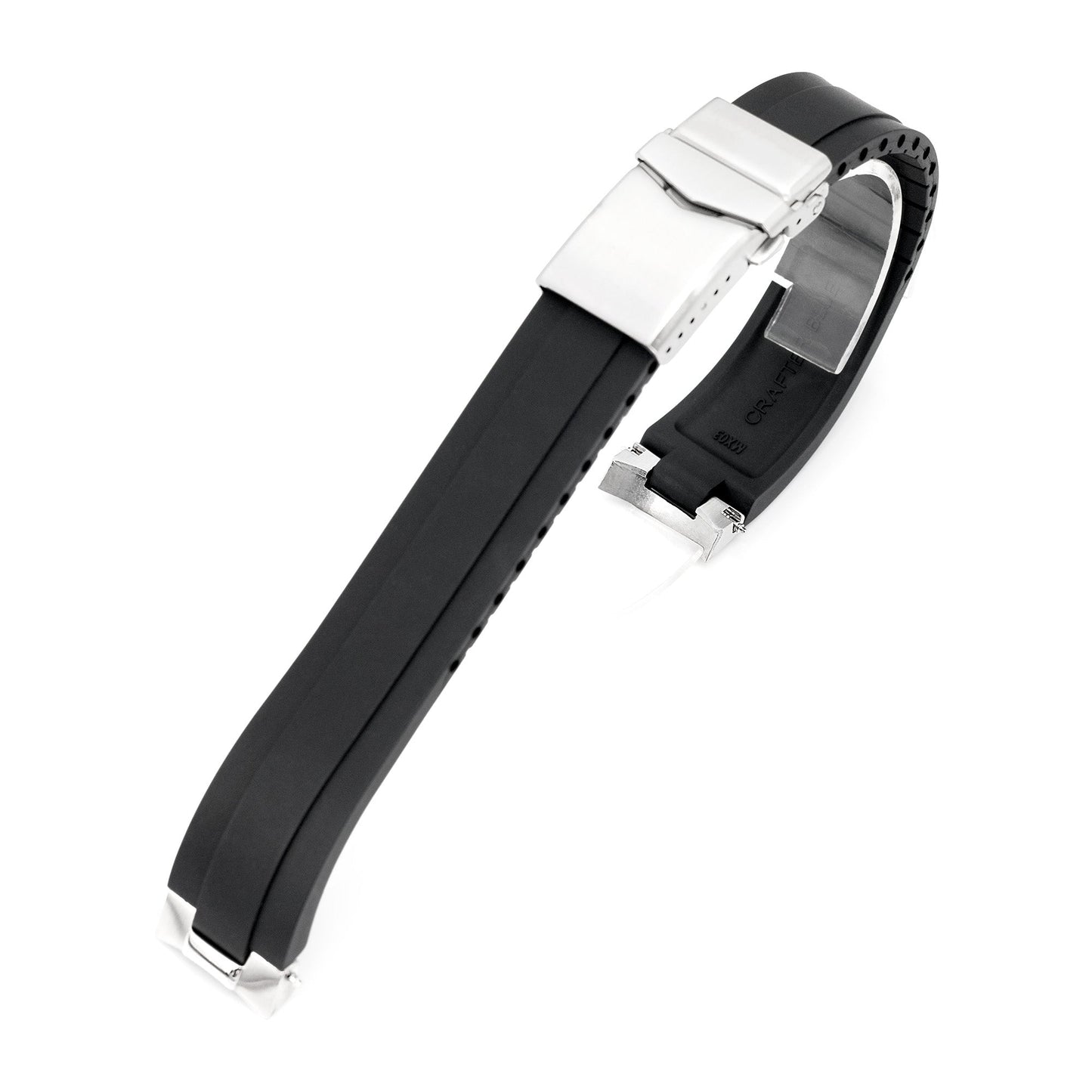 20mm Crafter Blue - MX03-733 Black FKM Rubber Strap With End Links compatible with Hamilton Khaki Field 38mm