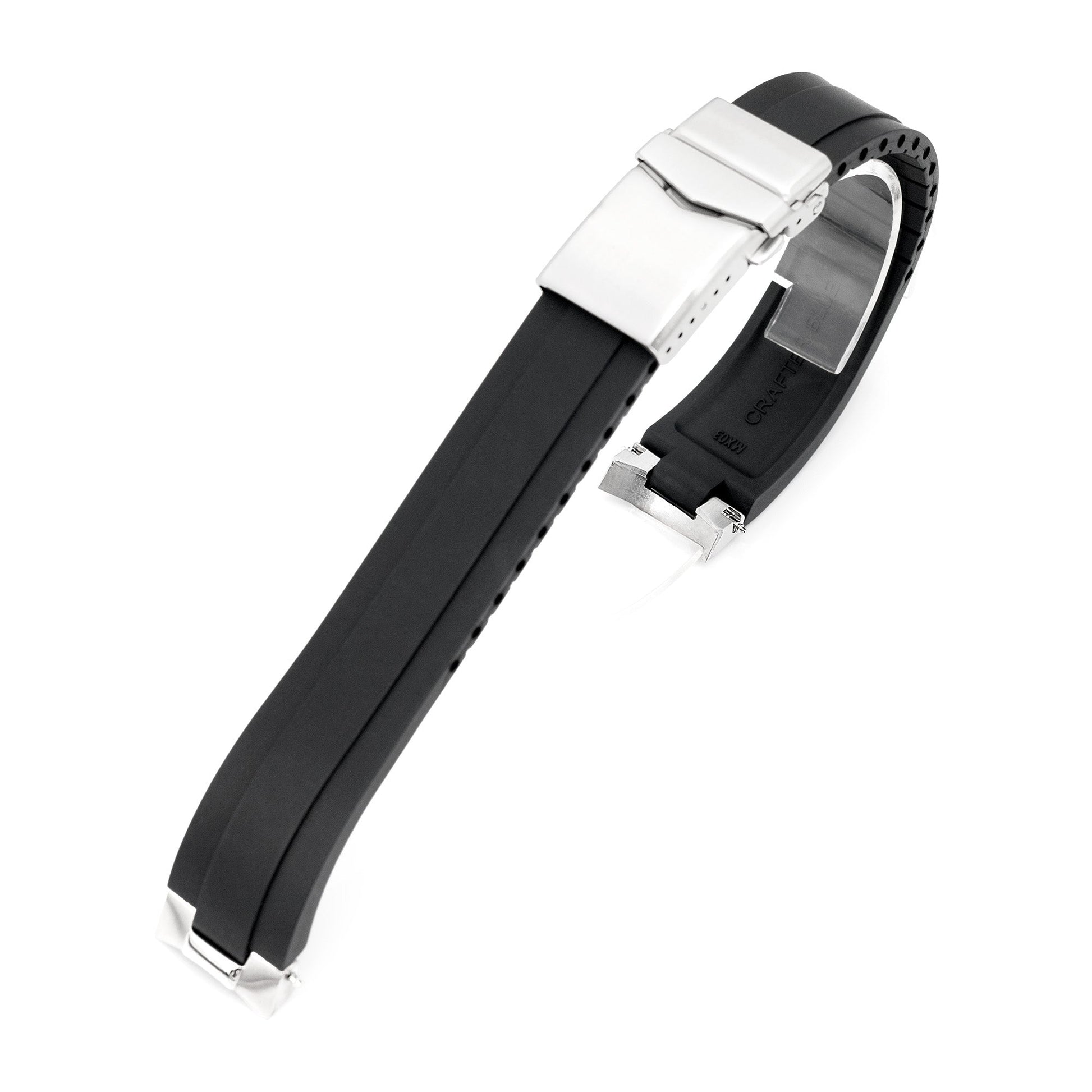 20mm Crafter Blue - MX03-733 Black FKM Rubber Strap With End Links compatible with Hamilton Khaki Field 38mm