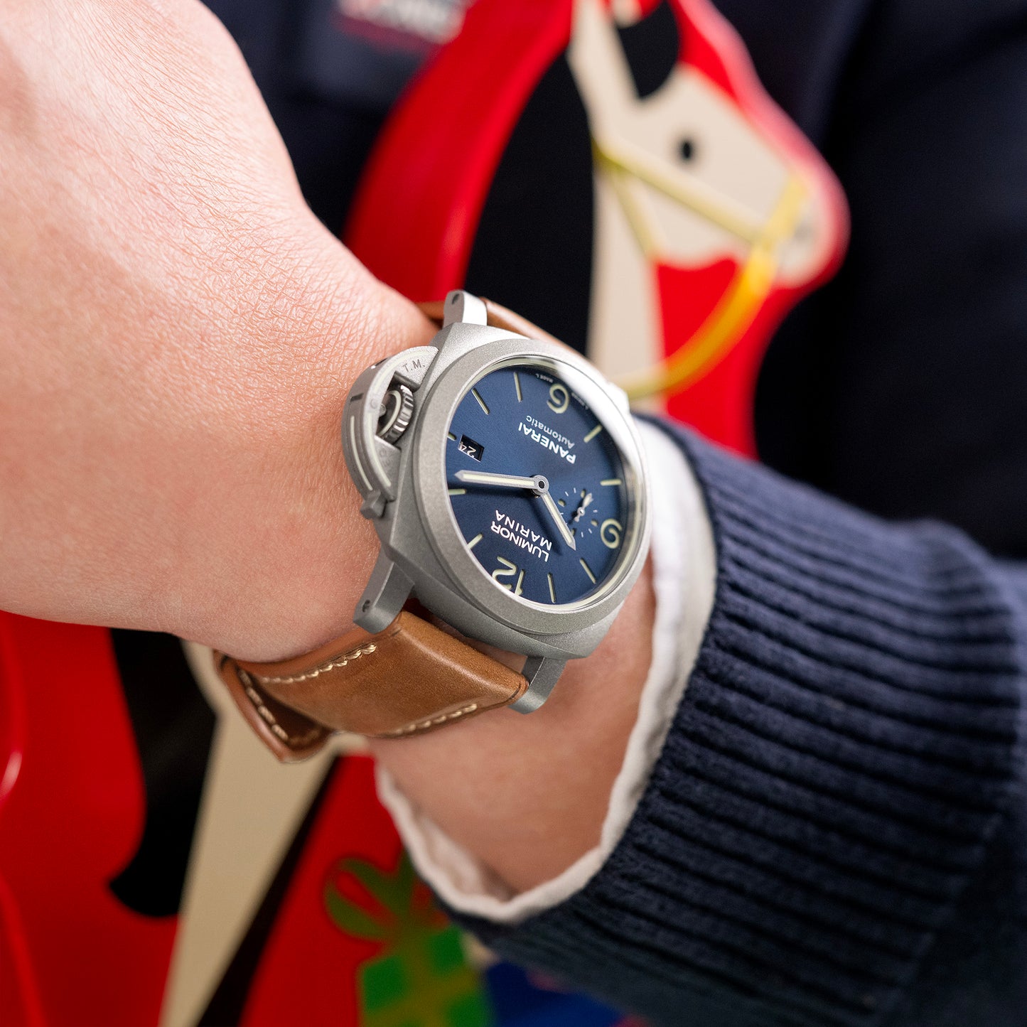 Pam Collection, Bourbon Horween Genuine Shell Cordovan Leather Watch Strap for Panerai, Beige Stitch.