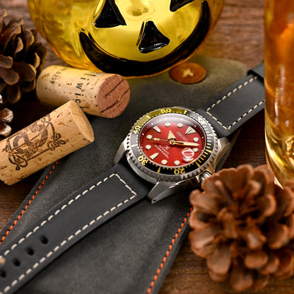 Pam Collection, Black French Crafted Barenia Leather Strap for Panerai, Beige Stitch.