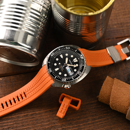 CB12 Orange Curved End Rubber Strap compatible with Seiko new Turtles SRP777